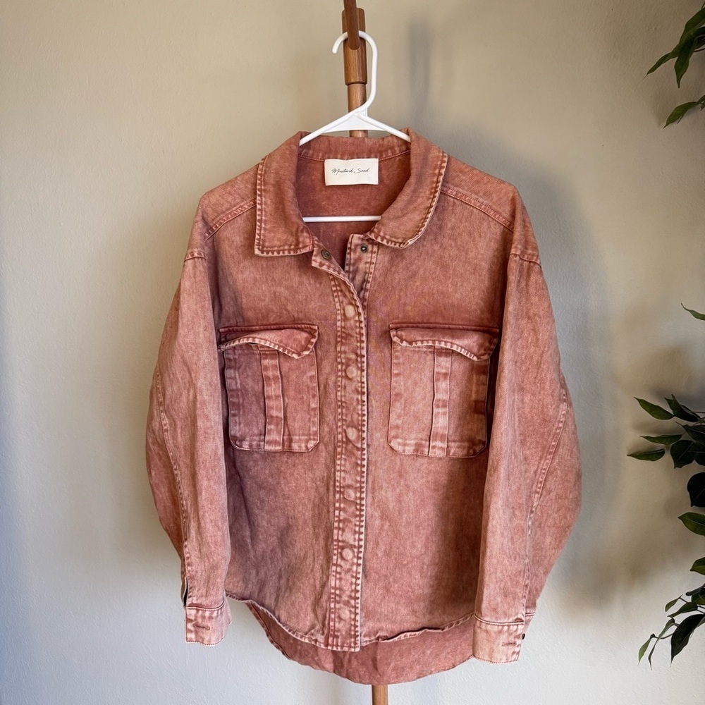 Mustard Seed Washed Brown Denim Jean Oversized Jacket Women’s Size M/L